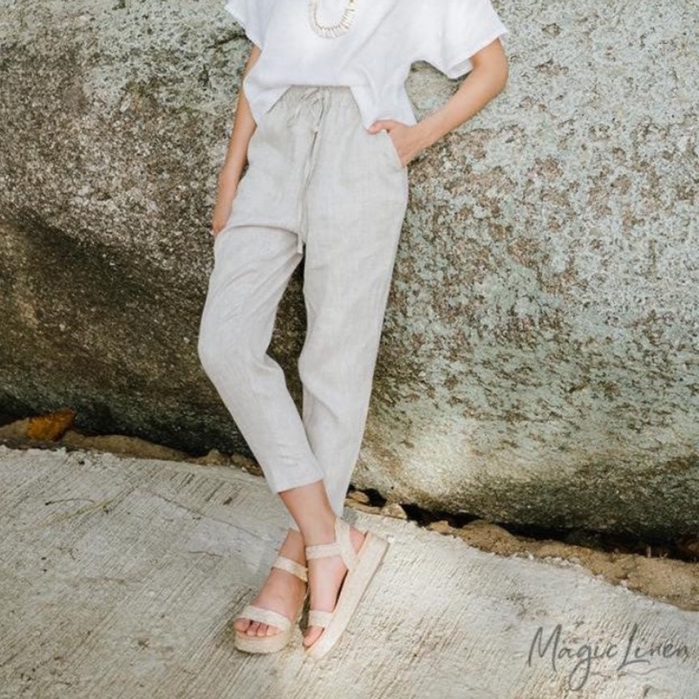 Magic linen pants in natural melange